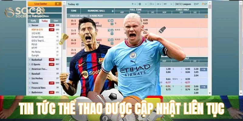 Các tin tức thể thao được cập nhật liên tục